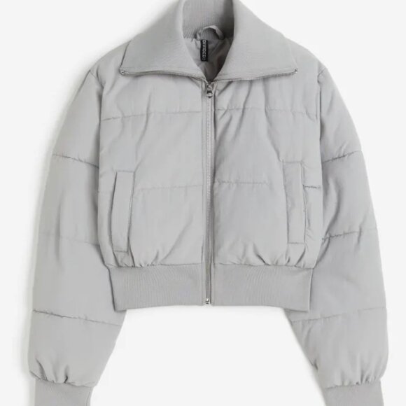 BNWT H&M Crop Puffer Jacket Cropped Coat SZ XXS Grey - Picture 1 of 8